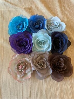 Silk organza flower with pin Set - Multicolor 9 for $24